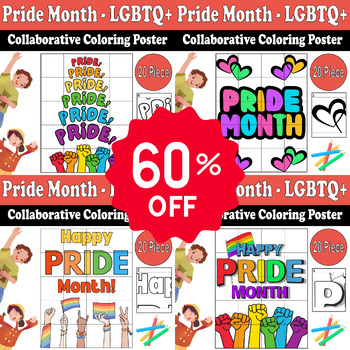 Preview of Pride Month Bundle: 4 Collaborative Coloring Posters | LGBTQ+ Activities