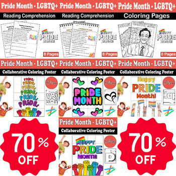 Preview of Pride Month LGBTQ+ Activity Bundle: Coloring Pages, Reading Comprehension ...