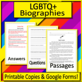 LGBTQ+ Biographies - Comprehension Passages, Questions, an