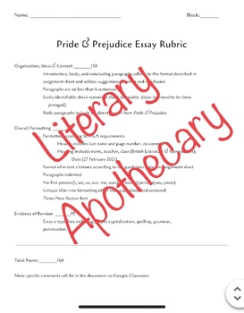 pride and prejudice essay plans