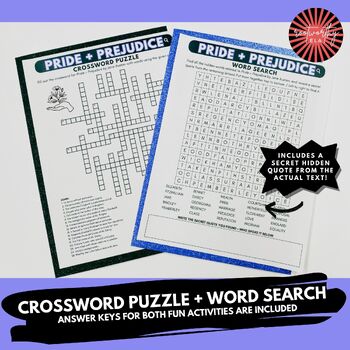 Pride   Prejudice Word Search   Crossword Puzzle Activity by