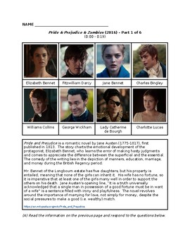 Preview of Pride & Prejudice & Zombies movie questions (Word & Google Docs)