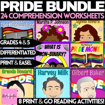 Preview of Pride Month Reading Comprehension Worksheet Bundle