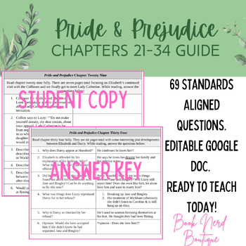 Preview of Pride and Prejudice Chapters 21-34 Reading Guide and Answer Key