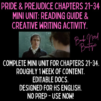 Preview of Pride and Prejudice Chapters 21-34 Reading Guide and Creative Writing Activity