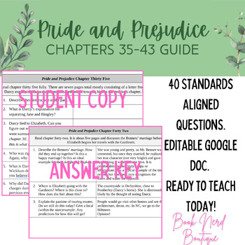 Preview of Pride and Prejudice Chapters 35-43 Reading Guide and Answer Key