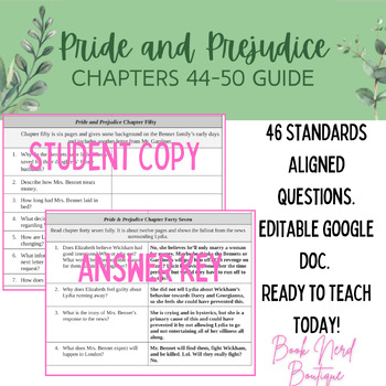 Preview of Pride and Prejudice Chapters 44-50 Reading Guide and Answer Key