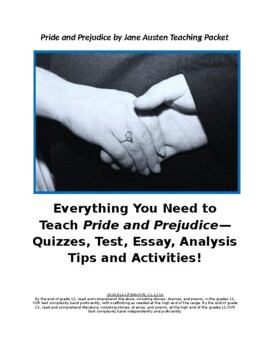 Preview of Pride and Prejudice Novel Study--Quizzes, Tests, Analysis and Activities