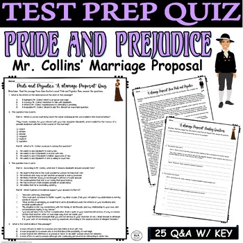 Preview of Pride and Prejudice Quiz and Reading Comprehension Test Prep AP Jane Austen