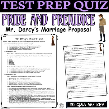 Preview of Pride and Prejudice Quiz and Reading Comprehension Test Prep AP Jane Austen