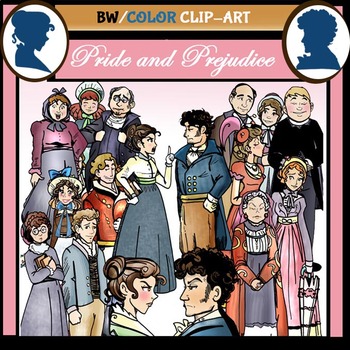 Preview of Pride and Prejudice by Jane Austen - Regency ClipArt BW and Color! 40 Pcs!