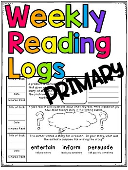 Preview of Editable Skills Based WEEKLY READING LOGS Primary Version + Digital