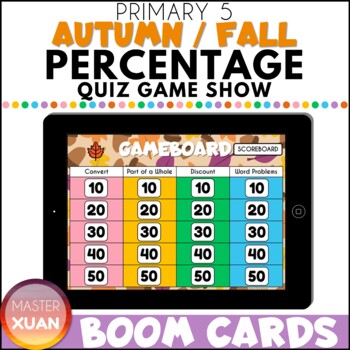 Preview of Math Percentage Games Quiz Game Show - Autumn/Fall Theme
