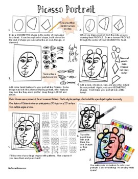 Preview of Primary Art Project:  Picasso Portrait  Distance Learning Handout