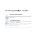 Primary Badminton Unit Plan - 10 Lessons