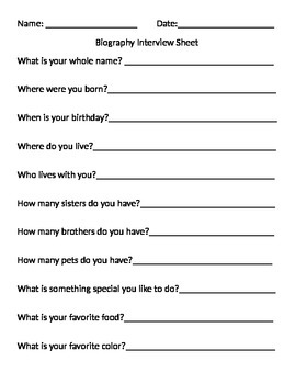 Primary Biography Interview Sheet- planning/research sheet | TpT