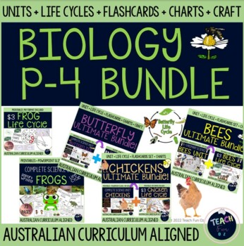 Preview of Primary Biology Science Unit - Life Cycle Bundle Frogs Butterfly Bees Chickens