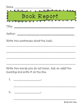 Primary Book Report Forms by Adrienne Jackson | Teachers Pay Teachers