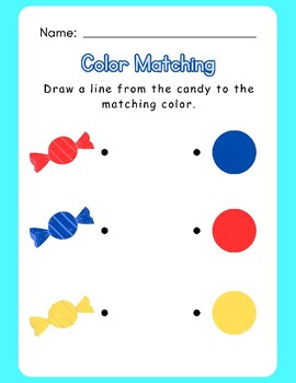 Preview of Primary Color Matching Worksheet: Draw a line match the candy to the color FUN!