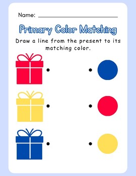 Preview of Primary Color Matching Worksheet Draw line Match the Gifts to the Color Presents