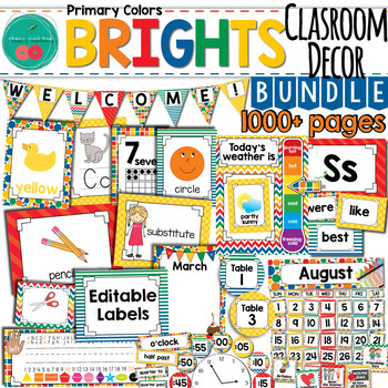 Preview of Bright Classroom Decor Bundle in Primary Colors | Colorful Classroom Theme