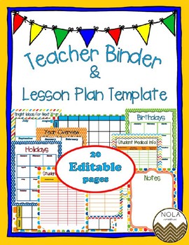 Preview of Primary Colors Teacher Binder/Lesson Plan Template- EDITABLE