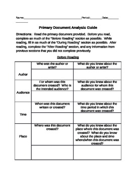 Primary Document Analysis Guide by Liv Good | TPT