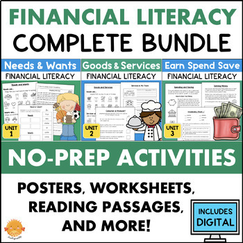 Preview of Financial Literacy BUNDLE Goods Services Needs Wants Earning Spending Saving