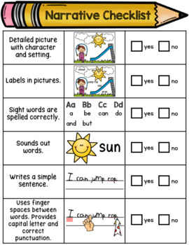 kindergarten editing checklist narrative writing by red headed teacher