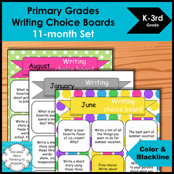 Preview of Primary Grades Writing Choice board 11 month set