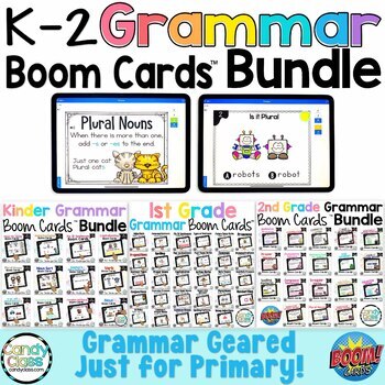 Preview of Digital Kindergarten, 1st Grade & 2nd Grade Grammar Games Boom Cards ELA Bundle