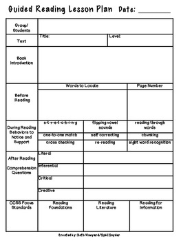 Guided Reading Lesson Plan Template Common Core Area By The Climbing Grapevine