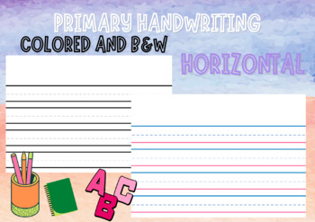 Preview of Primary Handwriting Horizontal Pages for Writing Prompts (Colored and B&W)