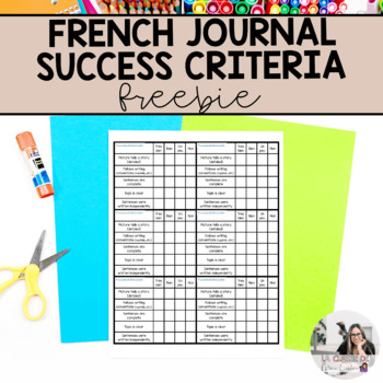 Preview of Free French Journal Writing Success Criteria | French Writing Freebie