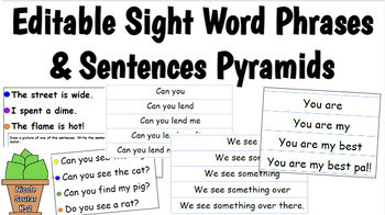 Preview of Primary K-2 Decodable, Gradual Reading Sentence Pyramids Digital Slides Editable