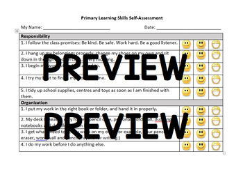 Preview of Primary Learning Skills Self-Assessment (Ontario Report Card)
