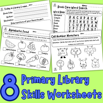 Preview of Primary Library Skills Worksheets - Alphabetical Order, Call # Practice, Writing