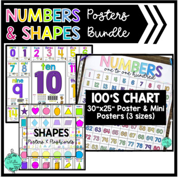 Preview of Primary Math Posters Shapes, Numbers 1-20 and 100's Chart