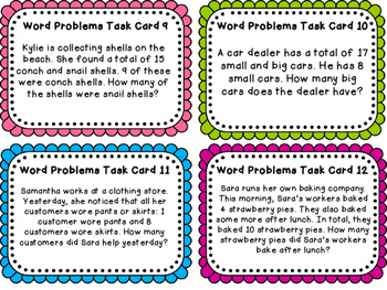 Editable Primary Math Word Problems Task Cards Cooperative Learning Activities