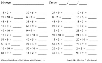 Primary MathSense - Mad Minute Math Facts: Multiplication/Division