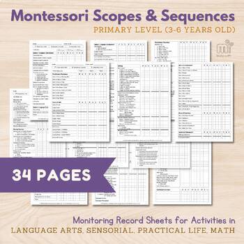 Preview of Primary Montessori Monitoring Record Sheets Scope and Sequence Homeschool