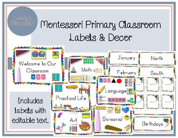 Preview of Montessori Primary Classroom Labels & Decor Pack