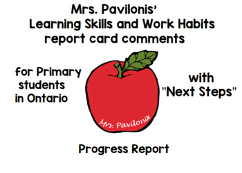 Preview of Primary Ontario Learning Skills Report Card Comments Next Steps Progress Report