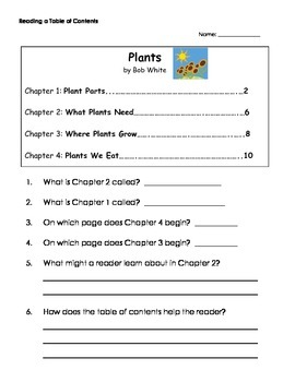 Primary Practice for Reading a Table of Contents | TpT