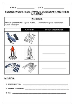 Preview of Primary Science/Space Worksheet: Famous Spacecraft