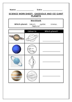 Preview of Science Worksheet: Gas and Ice Giants planets