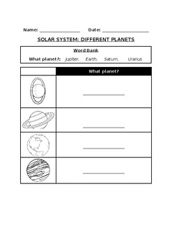 Preview of Primary Science Worksheet: Planets in Our Solar System
