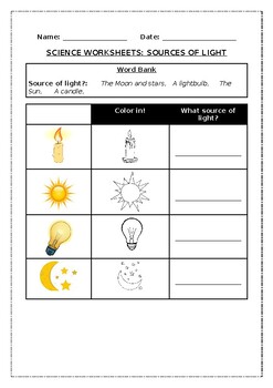 grade 7 light worksheet