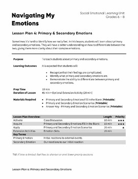 Primary & Secondary Emotions | Social Emotional Learning Lesson Plan