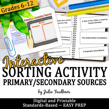 Preview of Primary and Secondary Sources Sorting Activity, Printable and Digital